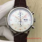 Replica Tag Heuer Carrera Calibre 16 White Face Watch Brown Leather Day-Date Watch